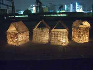 lanterns with a train in the back