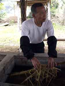 Master showing bamboo