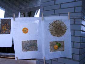 Student's work drying on the line