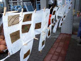 Student's work drying on the line