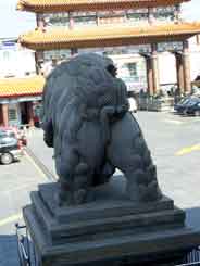 rear view of one of the entrance lion